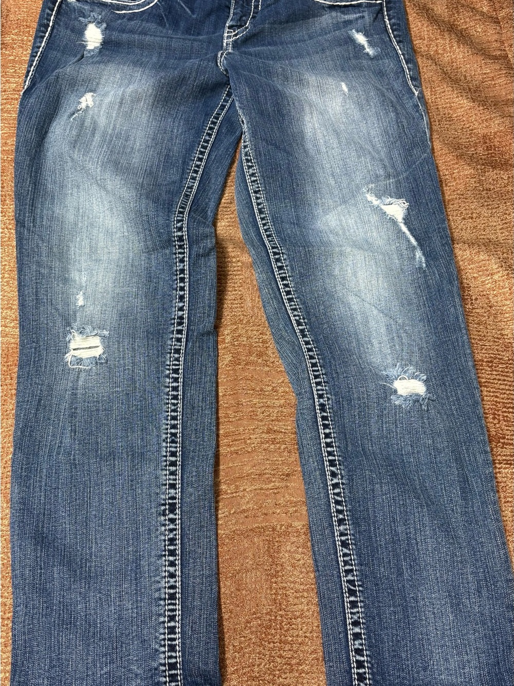Distressed Blue Straight-Leg Jeans